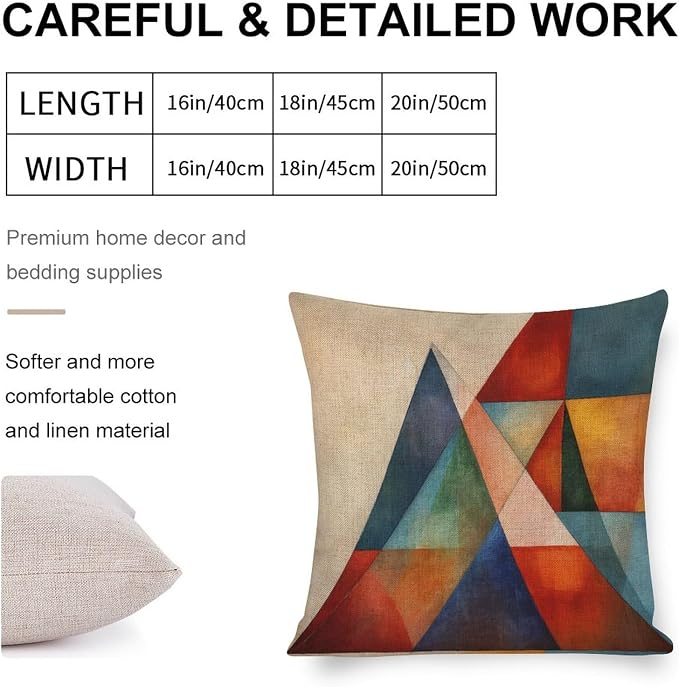 Throw Pillows Colorful Fun Aesthetic Mid Century Modern Gomestry Pillows 20"x20" Hand Drawn Striped Watercolor Brush Dye Linen Cushion Case Outdoor Home Decoration Home Decoration for Sofa Couch