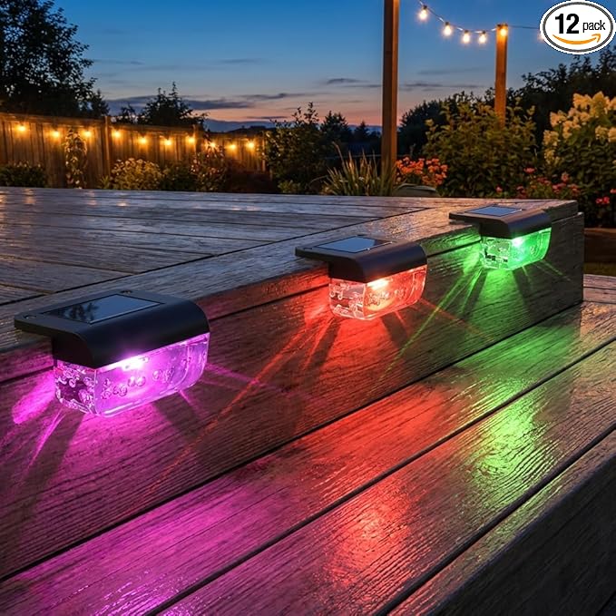 Eyrosa Solar Deck Lights 12 Pack, Solar Lights Outdoor Waterproof for Outside, Stairs, Step, Fence, Yard, Garden, Patio, Pool, Railing (Color Changing)
