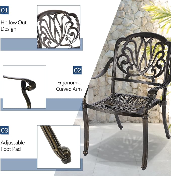 9-Piece Patio Cast Aluminum Dining Set, Outdoor Dining Furniture Set for 8 Person, Includes 64" Large Square Dining Table and 8 Chairs with Umbrella Hole for Patio Deck Garden