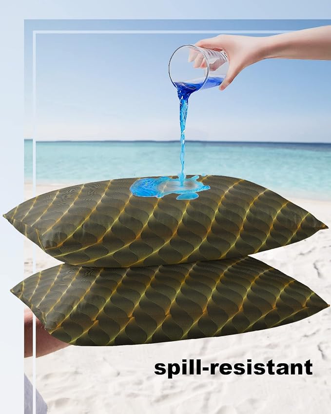 Outdoor Waterproof Pillow Covers Set of 2, Abstract Geometric Gradient Brown Retro Pattern Patio Throw Pillow Covers, Decorative Cushion Case for Couch Sofa Furniture Garden, 20x12 Inch