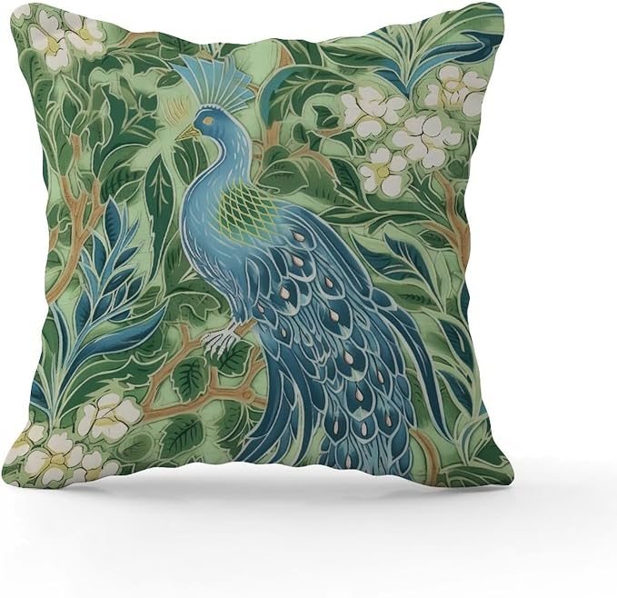 Pillow Cover Aqua and Green Chinoiserie Cushion Cases Abstract Green Peacock Animal Asian Pillow Cover Accent Modern Decorative Pillow Covers for Couch Garden Tent Balcony 18x18 in