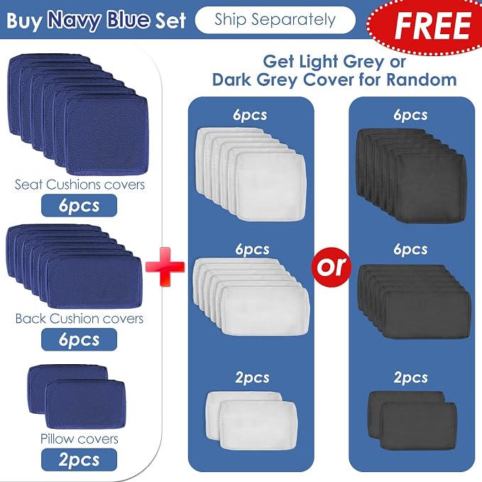 RADIATA 7 Piece Wicker Patio Furniture Set with Fire Pit, All-Weather Outdoor Sectional Couch High Back Large Size, Modular Backyard Seating Sofa Set with Propane/Natural Gas Firepit Table, Grey&Blue