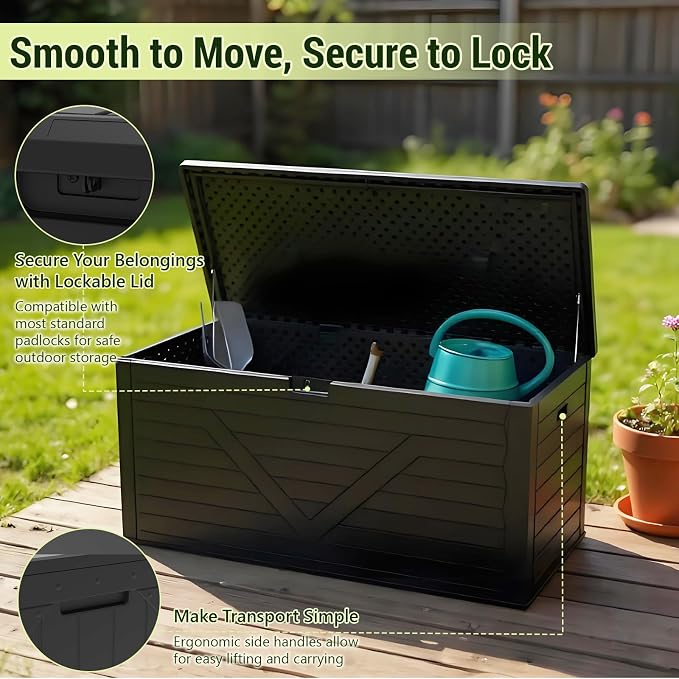Outdoor Storage Box,260 Gallon Deck Box Outdoor Storage Bench Outside Waterproof Resin Storage Bench, Lockable Patio Cushions, Garden Tools Storage For Furniture, UV Resistant