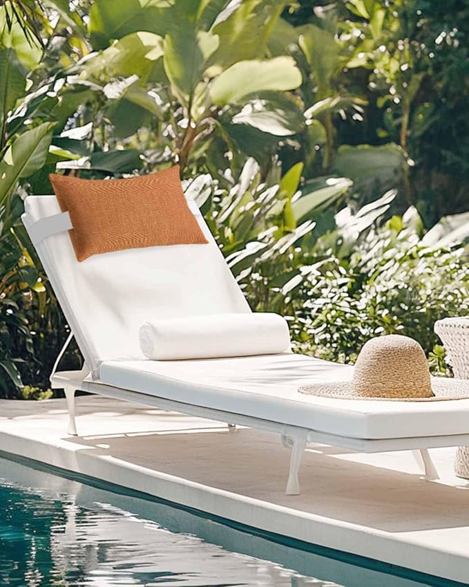 Outdoor Pillow for Chaise Lounge Chair Orange Rustic Vintage Burlap Texture Outdoor Pillows Waterproof with Adjustable Strap Headrest Lumbar Pillows for Garden Patio Furniture 2 Pack 12" x 20"