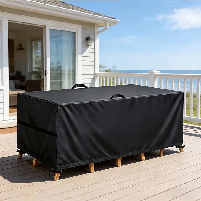 LBTING Patio Furniture Cover, Outdoor Table Chair Sofa Desk Covers 69L x 49W x 28H Inches, 420D Waterproof Windproof Dust-proof UV-Resistant Furniture Cover - Black