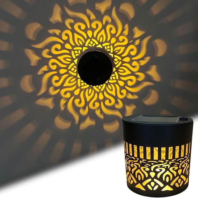 Solar Decorative Solar Mandala Lights, Shadow Pattern Garden Decor for Fence, Patio, Yard, Walkway, and Porch Lighting, Gifts for Mom Women (Warm Color-4,2pcs)