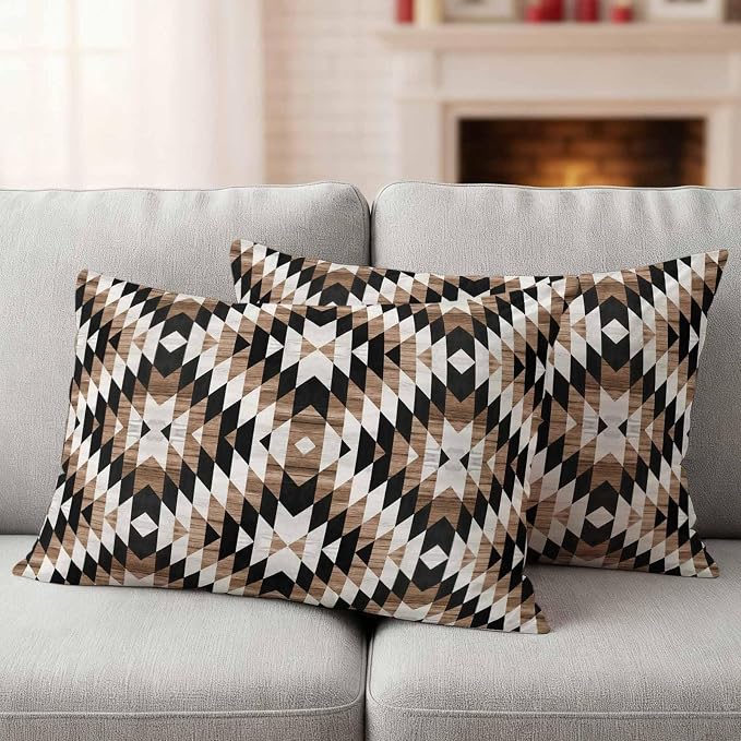 Brown Black Outdoor Pillow Cover 12x20 Inch Cushion Sham Case, Waterproof Decorative Lumbar Throw Pillowcase for Outside Garden Patio Porch Couch Chair Tent Moroccan Southwestern Aztec Abstract Boho