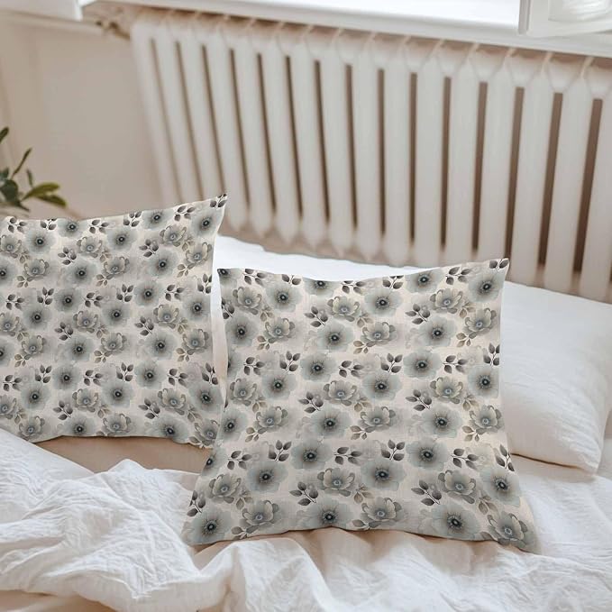 Flower Floral Waterproof Outdoor Pillow Covers Set of 2 Home Decor, Retro Country Spring Pastoral Leaves Pillowcase Patio Pillow Covers for Couch Bench Furniture Garden 18x18in