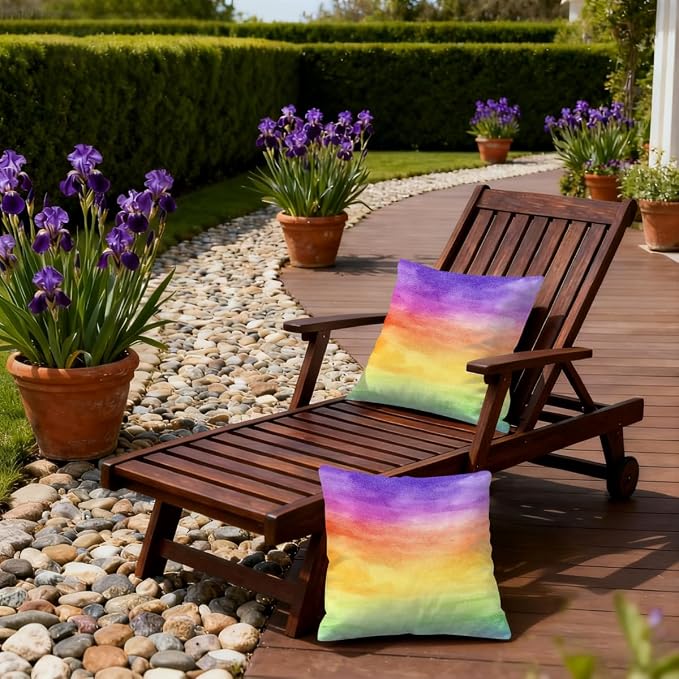 22x22 Inch Outdoor Pillow Covers Set of 2 Waterproof Throw Pillow Covers Decorative Couch Cushion Covers Watercolor Rainbow Square Pillowcases Protectors for Patio Garden Sofa
