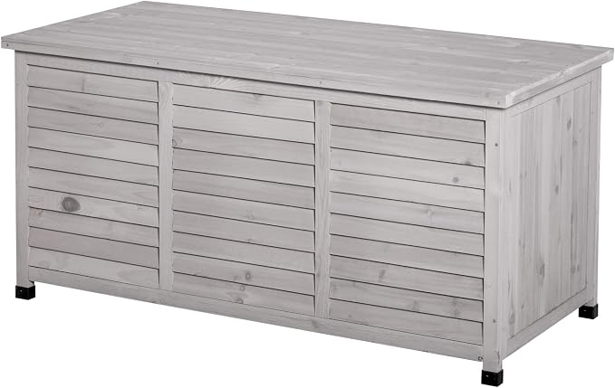 75 Gallon Wooden Deck Box, Outdoor Storage Container with Aerating Gap Weather Fighting, Grey