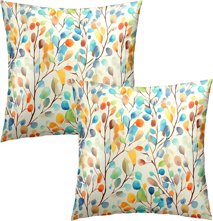 Boho Floral Pillow Covers 22x22 Inch Set of 2- Colorful Botanical Flower Leaves Bohemian Decorative Throw Pillowcase Soft Cushion Cover for Sofa Couch Bed Patio Living Room