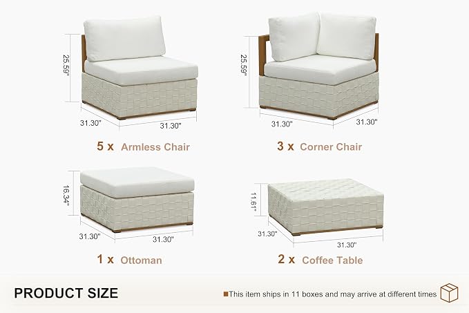 PURPLE LEAF Patio Outdoor Furniture Set 11 Pieces, Premium Leather Outdoor Couch Sectional Sofa, L-Shaped Patio Couch with Olefin Cushions, Patio Conversation Sets for Porch, Balcony, Garden, White