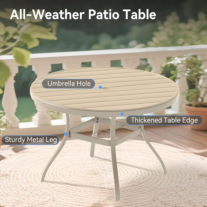 LUMISOL 5-Piece Outdoor Patio Dining Set, 4 Stackable Metal Dining Chairs and 40.6" Round Metal Dining Table, Outdoor Table and Chairs for Lawn Garden Backyard, Sandstone