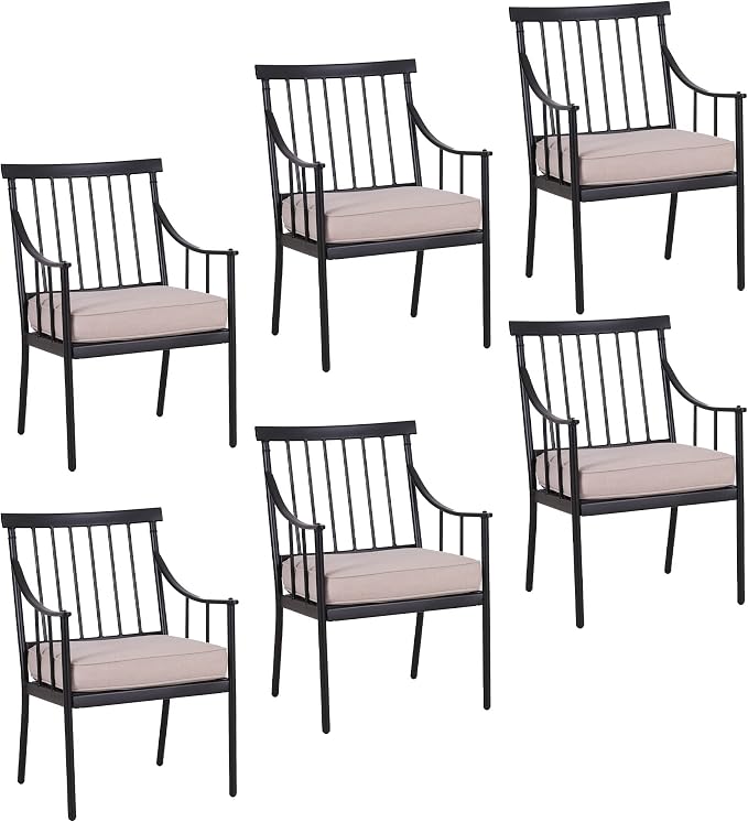 Sophia & William Patio Dining Chairs, Set of 6, Padded Cushions, Steel | E-Coated, All-Weather, Breathable, 300 lb Capacity