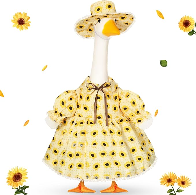 FuWeave Fall Porch Goose Outfit for Lawn Decor | Fits 23"/17" Lawn Plastic/Cement Statue Goose Costume Dress for Front Outdoor Courtyard Garden Patio Yard Decoration