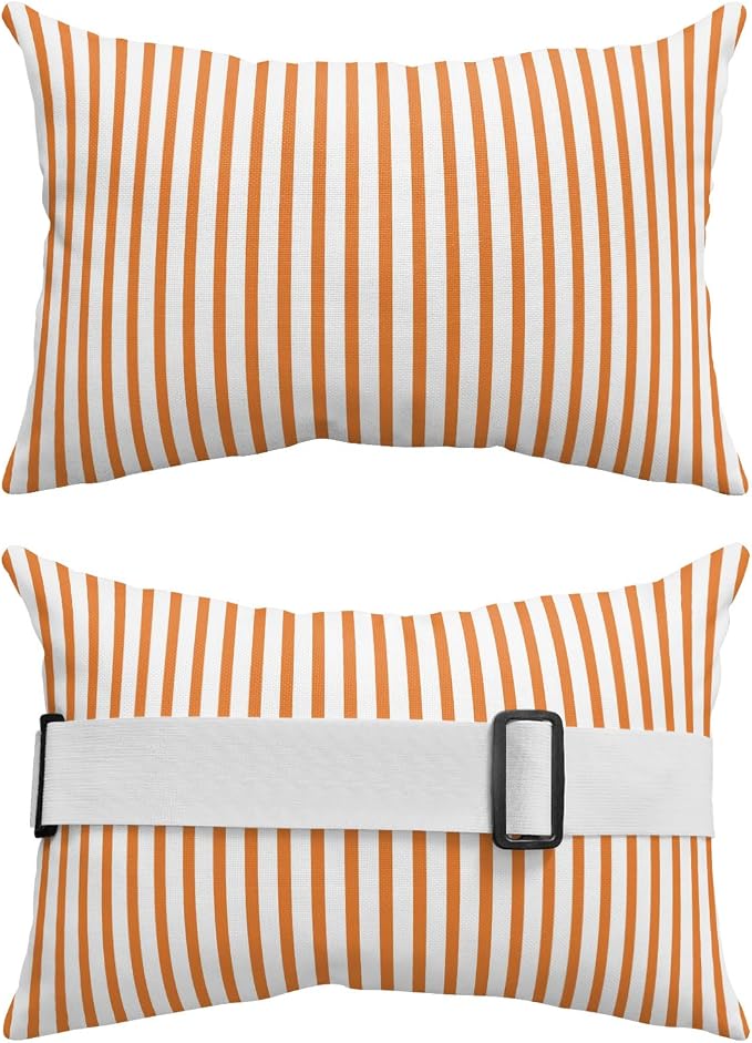 Pack of 4 Outdoor Lumbar Pillow Covers 11x16 Inch, Thin Orange Striped Waterproof Throw Pillow Covers Set, Farmhouse Modern Stripes Indoor&Outdoor Decorative Cushion Cases for Patio Porch Car