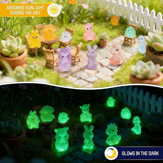 Mini Glow in The Dark Animal Resin Models, Mystery Resin Animals Blind Bag, Small Luminous Figures for Decor Micro Garden Home Landscape Aquarium Craft Gifts Party Favors for Ages 14 and up (100pcs)