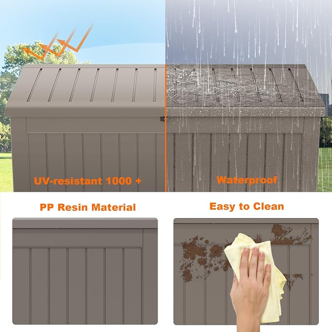 280 Gallon Outdoor Deck Box, Lockable Waterproof Outdoor Storage Boxes For Garden Tools,Indoor Cushions,Accessories Outside Storage Resin Weatherproof Container(Grey)