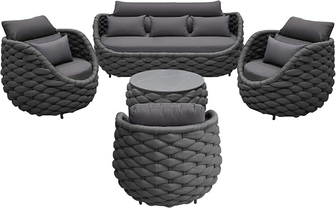 TWT 6-Piece Aluminum Patio Furniture Set, Modern Outdoor Conversation Set Sectional Sofa with Water Repellent Thick Cushions and Coffee Table for Balcony, Garden