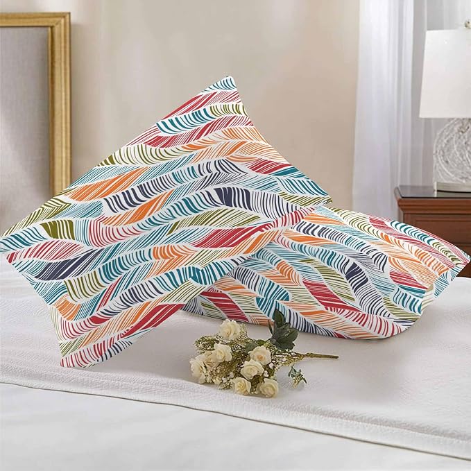 Vandarllin Outdoor Throw Pillows Covers 20x12 inch Set of 2 Waterproof Summer Beach Decorative Zippered Cushion Covers for Patio Furniture, Orange Blue Abstract Leaf Lines Lumbar Pillowcases