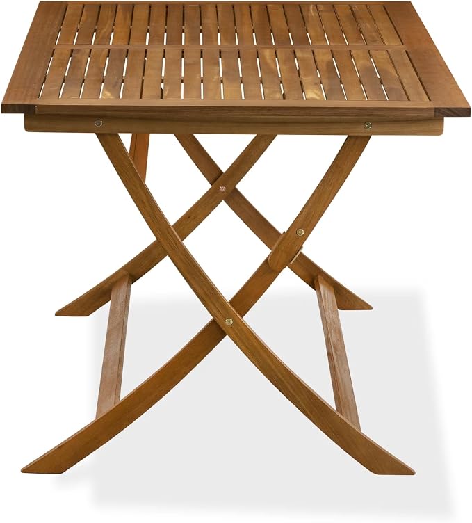 East West Furniture AEHD7CANA 7 Piece Outdoor Patio Dining Sets Consist of a Rectangle Acacia Wood Table and 6 Folding Arm Chairs, 36x60 Inch, Natural Oil