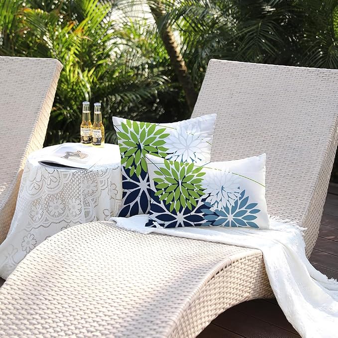DFXSZ Pack of 2 Outdoor Waterproof Throw Pillow Covers 12x20 Green Blue | Polyester Colorful Spring Summer Floral Decorative Cushion Cases(NO INSERT),For Couch Patio Funiture Garden Home Decor