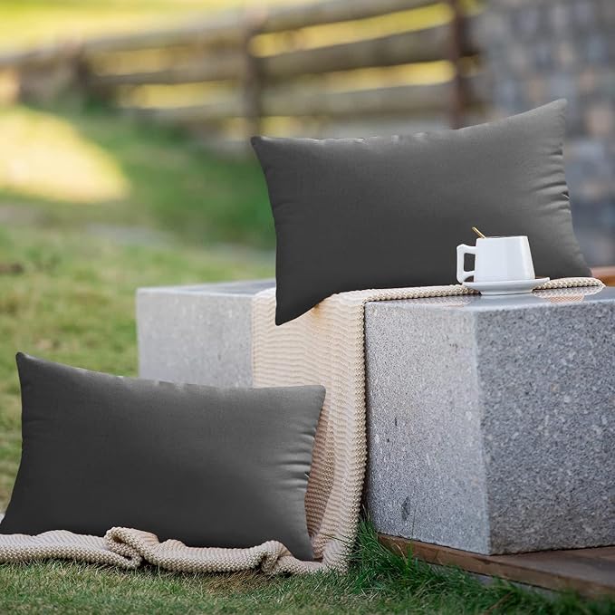 VAKADO 12x20 Outdoor Waterproof Throw Pillow Covers Set of 2 Decorative Grey Outside Patio Furniture Cushion Cases Decor for Garden Bench Porch Couch Tent Sunbrella