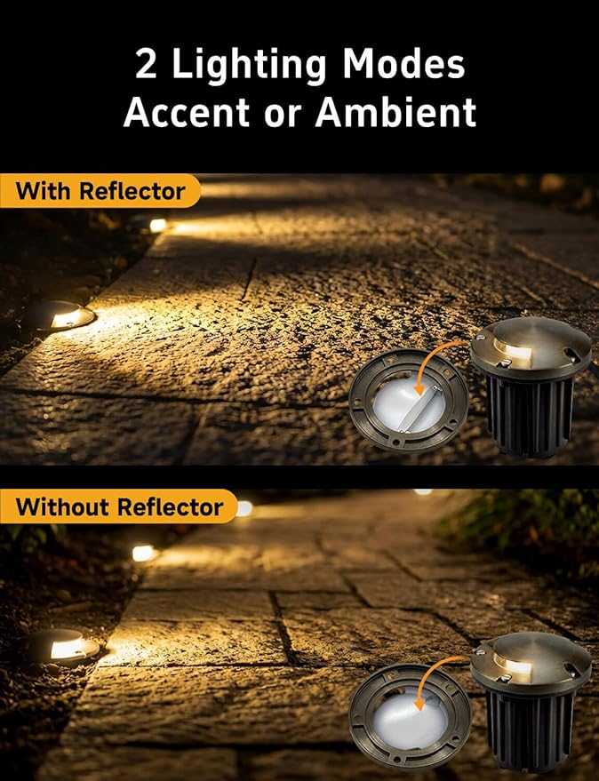 Gardenreet Landscape In Ground Well Lights - Brass Ip65 Electric LED Low Voltage Lights, 12V Wired Fixture, Antique Bronze for Patio Driveway Walkway with 5000K Daylight White MR16 Bulb
