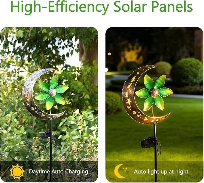 Solar Moon Windmill Decorative Garden Light - Metal Stake Windmill with Glass Ball LED, Outdoor Lawn Lamp for Yard Decoration (Red)
