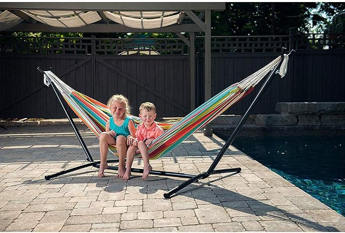 Vivere Double Polyester Easy Assemble Outdoor Hammock with Steel Stand, Ciao