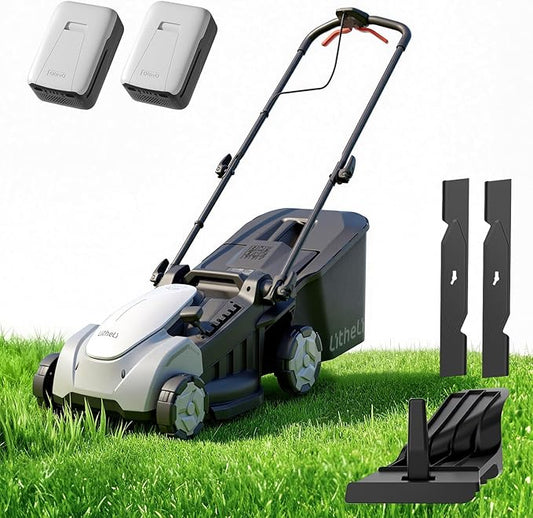 Litheli Lawn Mower Cordless 16 Inch, 6 Heights Adjustment, U20 Series 20V Electric Lawn Mowers for Garden, Yard and Farm, Light-Weight with Brushless Motor, （2 x 5.0Ah Battery Included）