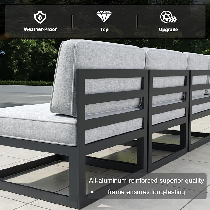 11 Pieces Aluminum Patio Furniture Set with Coffee Table, Metal Outdoor Conversation Sofa Set witVah Seating Cushions