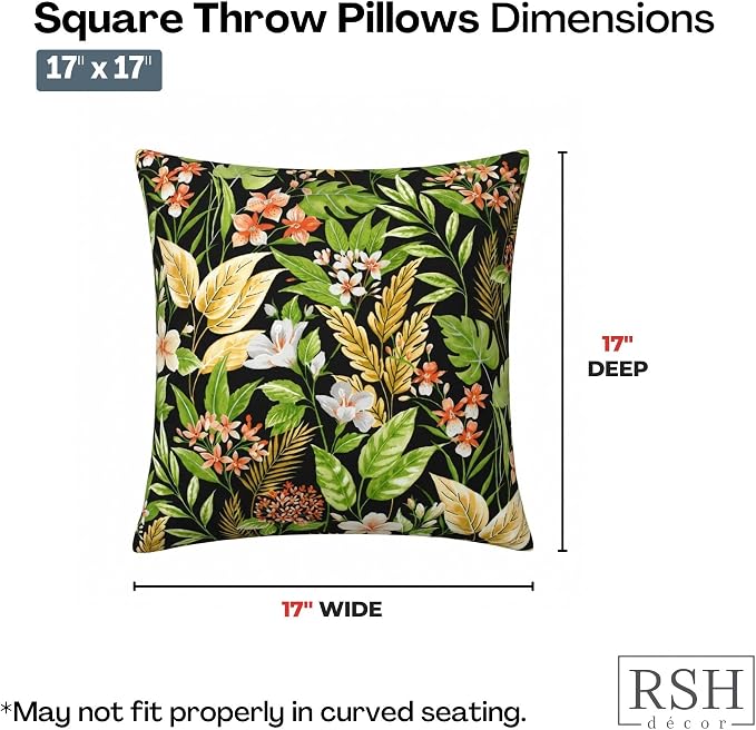 RSH DECOR Square Throw Pillows Set of 2, 17" x 17", Outdoor Pillows Waterproof, Outdoor Pillow Covers, Pillow Covers for Couch, Carena Ebony, Made in USA