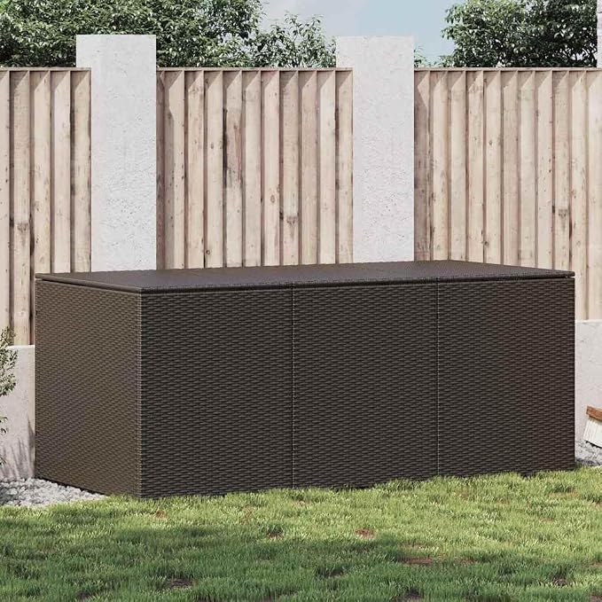 Brown Rectangular Deck Box 70.9x70.9x27.6 in Outdoor Storage Chest PE Rattan Garden Container Patio Organizer for Cushions Tools Balcony Porch