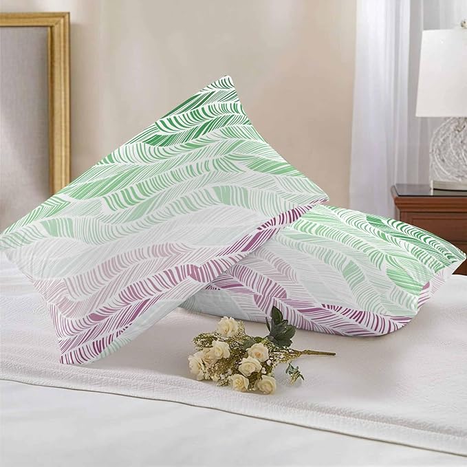 Vandarllin Outdoor Throw Pillows Covers 20x12 inch Set of 2 Waterproof Summer Beach Decorative Zippered Cushion Covers for Patio Furniture, Ombre Green Abstract Leaf Lines Lumbar Pillowcases