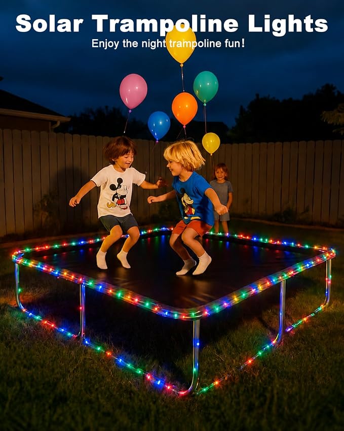 btfarm 2 Pack Solar Rope Lights Outdoor, 120LED 46FTSolar Trampoline String Lights Outdoor Waterproof, 8 Lighting Modes Tree Light Solar Powered for Garden Christmas Yard Party Decoration, Multicolor