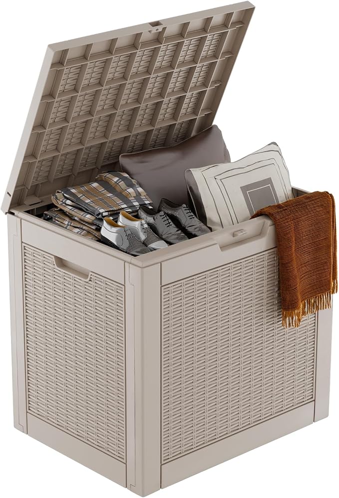 Waterproof Outdoor Storage Box, 31 Gallon Lockable Deck Box, UV-Resistant Outside Storage Bin With Hydraulic Lid For Patio Furniture, Cushion Organizer, Garden Tools, Pool Accessories, Grey