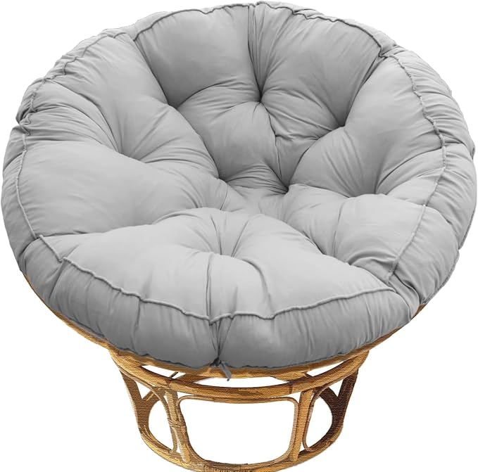 Papasan Cushion, 52 inch Papasan Chair Cushion, Thickened Padded Round Papasan Cushion (Grey) | Thickened Papasan Cushion, Indoor Papasan Chair Cushion (Without Chair), with Ties, Grey