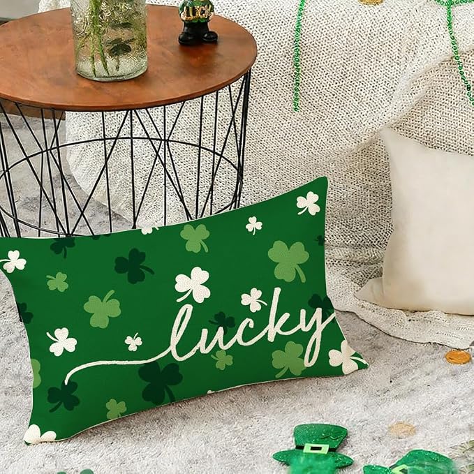 RABUSOFA St.Patricks Day Pillow Covers 12x20 Inch Indoor Outdoor Waterproof,Shamrock Decorations Holiday Spring Decorative Pillow Case Decor for Sofa Couch Patio Green