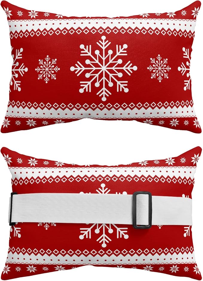 Outdoor Pillows Covers with Inserts Chrsitmas Snowflake Winter Snow Red Waterproof Pillow with Adjustable Strap Throw Pillows for Patio Furniture Recliner Lounge Chair, 11x16 inch, 1PCS