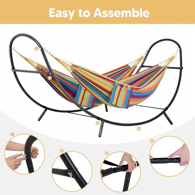 SUNCREAT Hammocks for Outside with Stand, Porch Hammock and Stand, 475 lbs Capacity, Patent Pending, Rainbow
