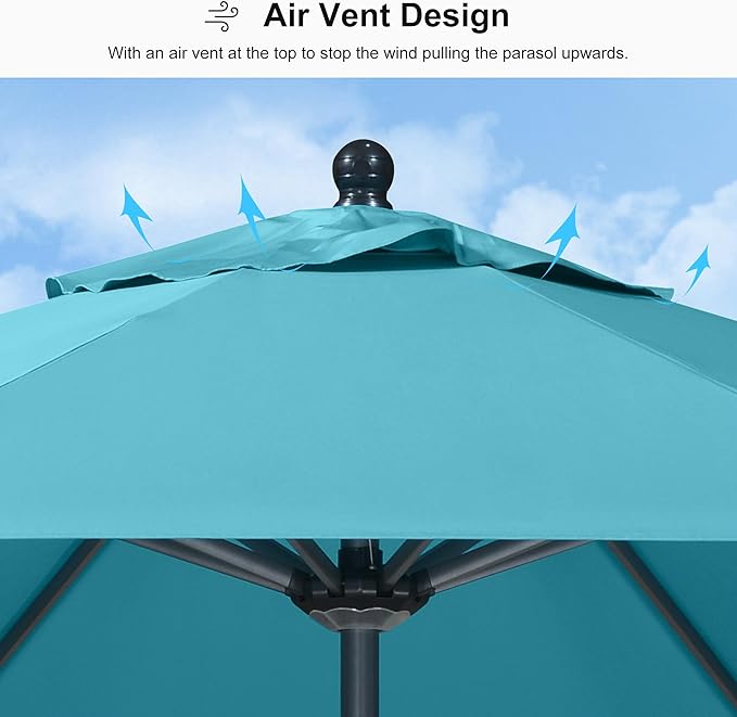 PURPLE LEAF 8' Round Patio Umbrella Outdoor Table Umbrella Aluminum Frame Market Umbrella Sun Umbrella with 8 Sturdy Ribs Tilt for Garden Deck Lawn Pool Turquoise Blue