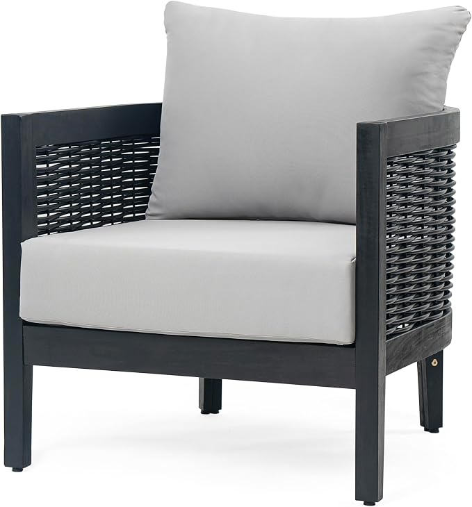 Merax Set of 2 Outdoor Acacia Wood Wicker Club Chair with Cushion,Patio Furniture Conversation Seat for Garden