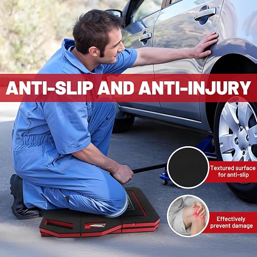 Foldable Mechanic Kneeling Pad,22.44" Wide EVA Foam Mat,1 Pack,Red | 1.2" Thick High Density Cushioning Foam Kneeling Mat with Tool Slots for Car Repair, Gardening, Yardwork,Auto-Repair,Camping