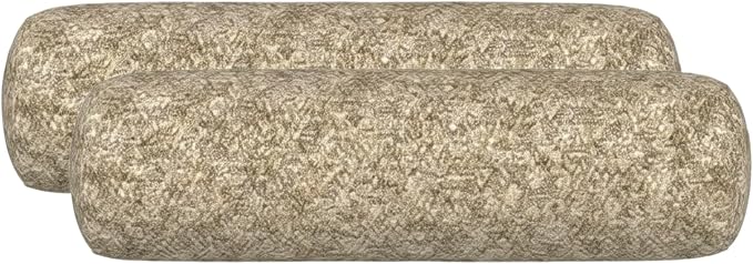 RSH DECOR: Sunbrella Neck Roll Pillows Set of 2 | 20” x 6” | Outdoor Bolster for Patio, Deck, Porch, or Poolside Furniture | Water & Fade-Resistant | Made in USA (Berber Cafe)