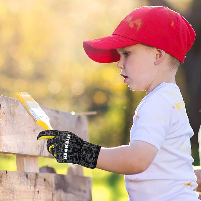 Kids Work Glove, Sheepskin Leather Palm(Black, XL, 8-12 Years Old) | Toddler 1-2Y, Reflective, Breathable Fabric Back, Flexible, Hand Protection, Kids Gardening Gloves for Yard Work, Outdoor