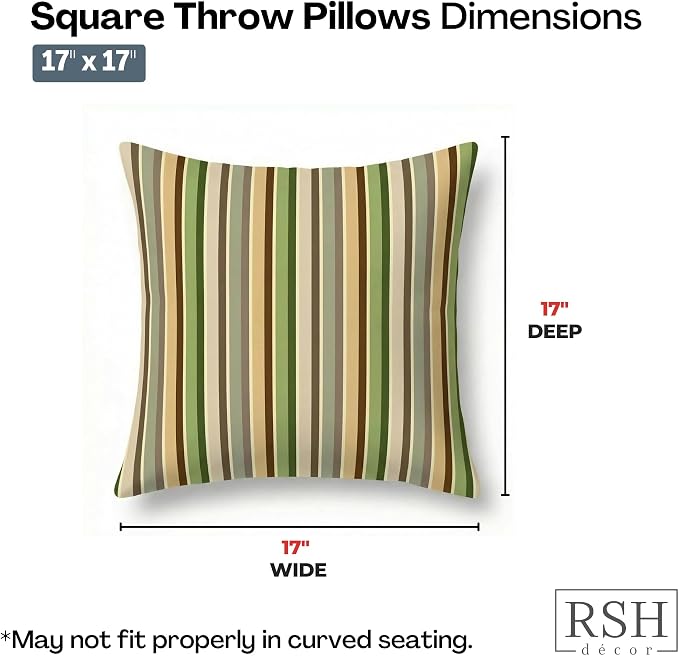 RSH DECOR: Sunbrella Square Throw Pillows Set of 4 | 17" x 17" | Water and Fade-Resistant Performance Fabric | Outdoor Pillow Covers with Down-Alternative Inserts | Made in USA (Samuel Meadows)