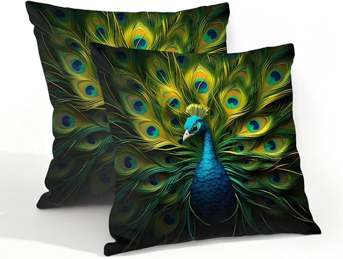 20x20 Inch Outdoor Pillow Covers Set of 2 Waterproof Throw Pillow Covers Decorative Couch Cushion Covers Green Peacock,Animal Square Pillowcases Protectors for Patio Garden Sofa