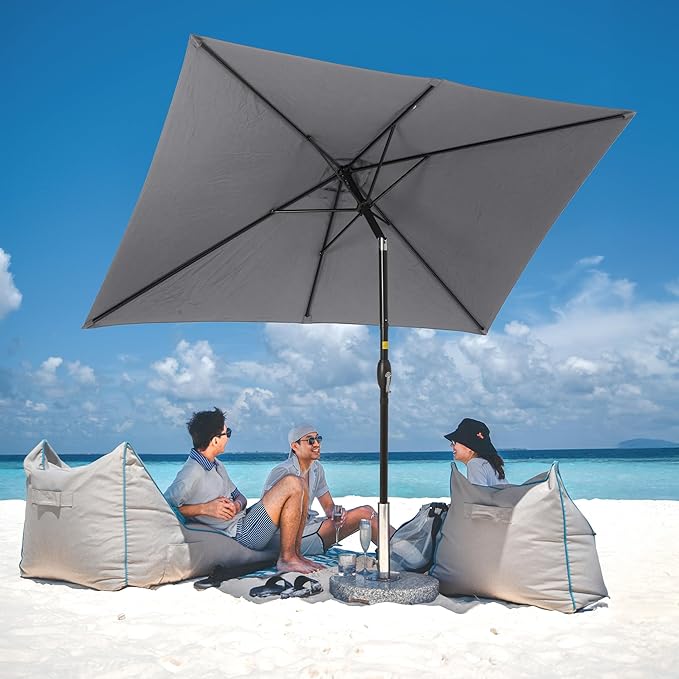 Wisteria Lane 6.5' x 10' Patio Umbrella, Rectangular Patio Umbrella, Metal Pole Square Outdoor Umbrella with Crank and Push Button Tilt, Large Outdoor Umbrella with Polyester Canopy