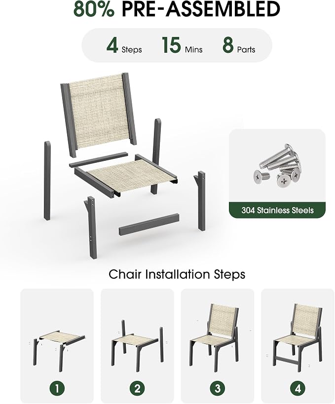 Patio Stackable Chair, HDPE Armless Outdoor Dining Chairs with Wide Seat, All-Weather Textilene Oversized Porch Chair for Garden, Poolside, Backyard, Deck | Grey